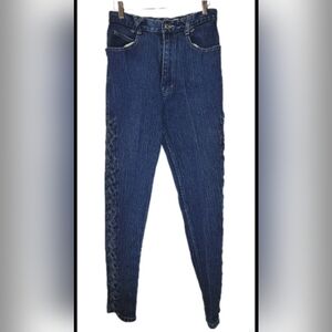 Denim Lattice High Rise Acid Wash Stretch Skinny Jeans  11/12 Mom Jeans Vintage